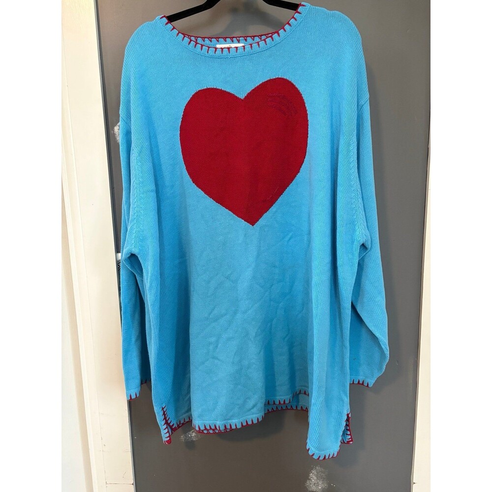 Quaker Factory size vintage 90’s Heart blue Knit Sweater Valentines Sweatheart